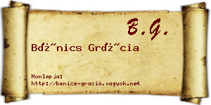 Bénics Grácia névjegykártya